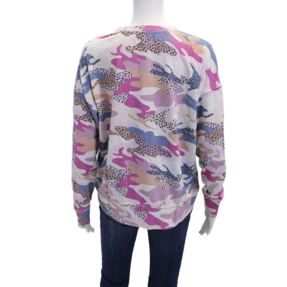 Sundry Womens Oversized Leopard Camouflage Sweatshirt Multicolored Cotton Size 1